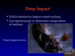 1515
Deep Impact
• NASA mission to impact comet nucleus.
• Use spectroscopy to determine composition
of nucleus.
Deep Impact movies
 