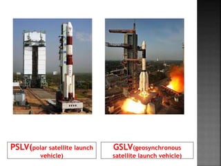 PSLV(polar satellite launch
vehicle)
GSLV(geosynchronous
satellite launch vehicle)
 