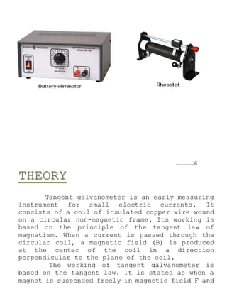 Principle Of Tangent Galvanometer