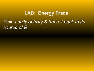 LAB:  Energy Trace Pick a daily activity & trace it back to its source of E 