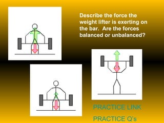 Describe the force the weight lifter is exerting on the bar.  Are the forces balanced or unbalanced? PRACTICE LINK PRACTICE Q’s 
