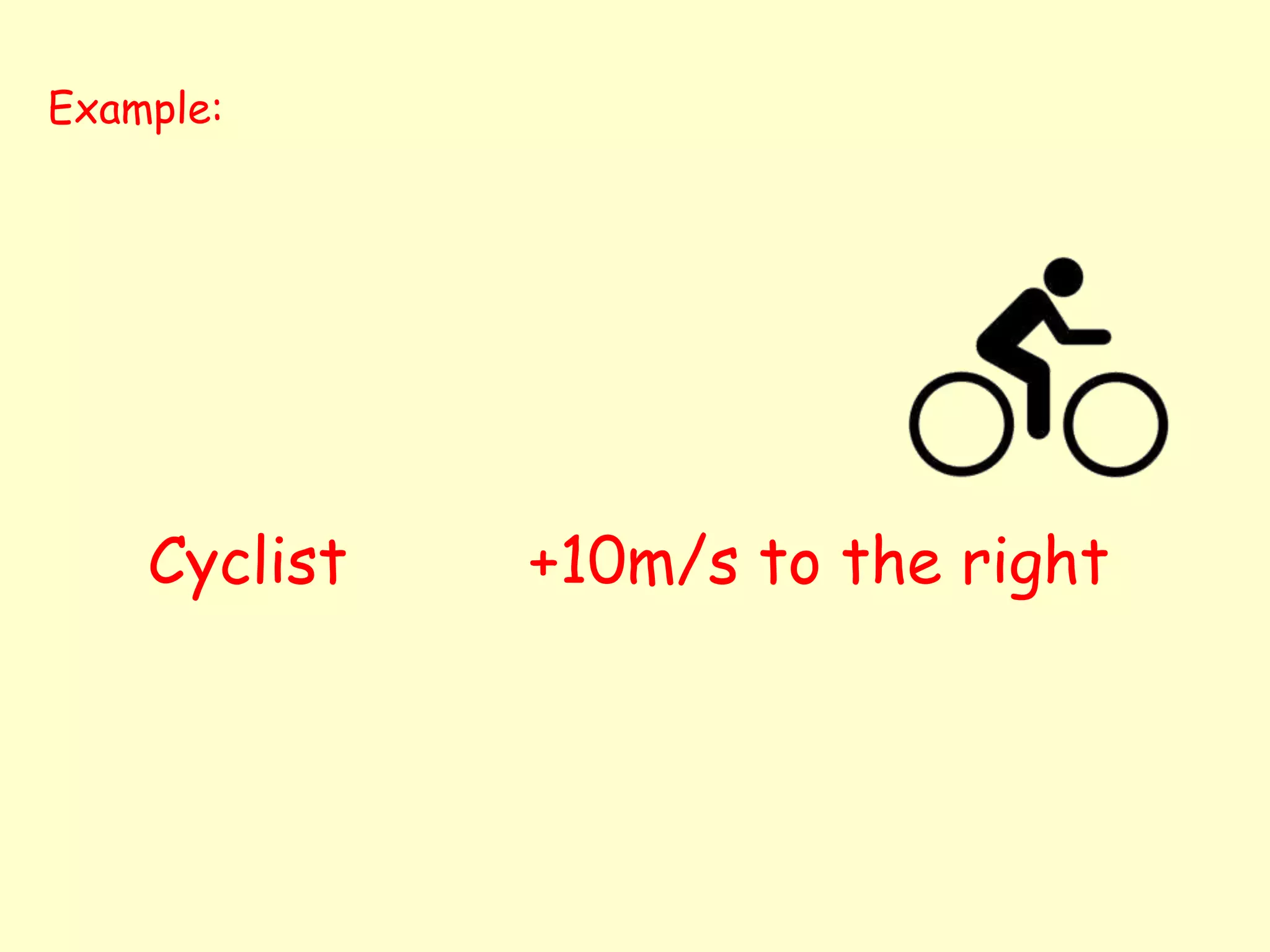 Example:
Cyclist +10m/s to the right
 