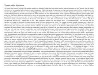 The origin and fate of the universe

The origin of the universe and fate of the universe remains very debatable. Perhaps these two remain unsolved unless we encounter any one. However from our today’s
observation we can interpolate and extrapolate to make out a picture. Today we are seeing the galaxies are moving away from each other, does not necessarily mean that
they were all together in past; of course it means that the gap must have been less, then also not necessary same number of galaxies as today, most may have got created
recently and got position in the front seats then also our picture remains in the same observation frame. Today’s expansion is happening because of today’s events, if we
go back to time then by default we will see the first picture of universe was smooth and even, without any gravity, perfectly stable. But this stability how long it last,
particles with its quantum fluctuation came into action and created relative hot filaments and cold plasma zones almost maintaining the same smoothness throughout the
universe and gravity came into existence and the journey started. So it was a very slow process, I believe not like “the whole universe in a peanut”, “10−35 to
10−34 seconds after big bang”, “inflation after big bang”. Why hypothetical inflation field, when particles obeys “Uncertainty Principles” and they create dark and
light bars in a double slit experiment. By nature particles gather and create disturbances like waves. If we compare the initial quantum fluctuation with a double slit
experiment then by evolution of time we can see our universe as parallel hot and cold zones similar to dark and light bars in a double slit experiment. Hot being the space
filament along their respective space time spiral axis and cold being the plasmas super imposed on the filaments. Although there was no necessity at all (Quantum
fluctuation can create a spark as trees in vicinity can set the miles of trees on fire in a jungle), Big Bang theory could have been accepted as multiple isolated events in a
small space with small mass involved at a relative slow pace, which resulted small anisotropies which were corrected by gravity thereafter. It cannot be a theory of total
universe as still we have mass, space-time, which remain untouched by Big Bang as apparent from the homogeneous nature of the universe. The hypothetical inflation
field came out to make up the gap of scales which we could not grasp properly. May be CMB gave us an accurate value for observable universe which is 46 billion light
years, But question arise when the universe is expanding how could the speed of light remain constant same as at the time of big bang. Today we see light travels at
300000000 (approximate) meters/ sec, it was not the same speed it was travelling just after so called big bang as matter was denser, gravity was stronger. The speed of
light was 1000 scales lower than today with respect to today’s diluted time. If we multiply 46 billion light years by thousand then we get 46 trillion light years the correct
radius of the universe, everything will come into this, and if future telescopes can reach this distance then it will not see any galaxy receding faster than light. Least
massive Stars which can shine for trillions of years will not be excluded from the picture. The picture will be continuous without having any horizon problem the
hypothetical inflation field will vanish as the expansion itself will look straight line and big bang will look like a tiny quantum fluctuation, Dark matter and Dark energy
will vanish as the basic laws property of inertia, laws of motion, special and general relativity, mass- energy conservation etc… will explain everything. Then correct age of
the universe thus calculated shall be 166 billion years (see the derivation). We need to correct the ratio 46 billion /13.7 billion =3.35 to 46trillion/166 billion=277 so that
it do not contaminate our other results. Perhaps Big Bang was accepted to answer all the non questions of singularity into one singularity but unfortunately it put us into
cycle of false. Our life could have been simpler if we had followed Conservation of mass and energy by heart. Realistically Conservation of mass and energy together
cannot happen unless mass and energy are conserved independently. Mass contain some energy, to make the atomic structure, to form the mass. Energy cannot come to
light unless some atomic structure is destructed. So there is a common area between them, rests are their individuality. Mass cannot be converted into energy and Energy
cannot be put into mass. Higgs boson can explain how matter obtains mass but creating heavy Higgs boson out of nothing sounds impossible. Any transaction happens
in common area i.e. zero point energy which is freely available in the space in the form of gravitational potential. So mass can be released to some atomic energy, light
energy which again working with time can bind some unstructured mass back into the system. The initial amount of mass and energy are both conserved neither cannot
be created nor cannot be destructed. So we can say when a supernova takes place all the baryons free them to a further place but light goes to catch them again.
Conservation of mass and energy along with bottom line and top line singularity limits alone is enough to carry on the mega galactic show like a recycled water fountain
forever. Galaxy will take birth, recede from each other, one day without being able to recede, will break into pieces and recycle once again to run the show. One obvious
possibility from so called Big Bang model may be, now we are going through divergence, after the first Half- life (Not less than 198 billion years i.e. not before 32 billion
 