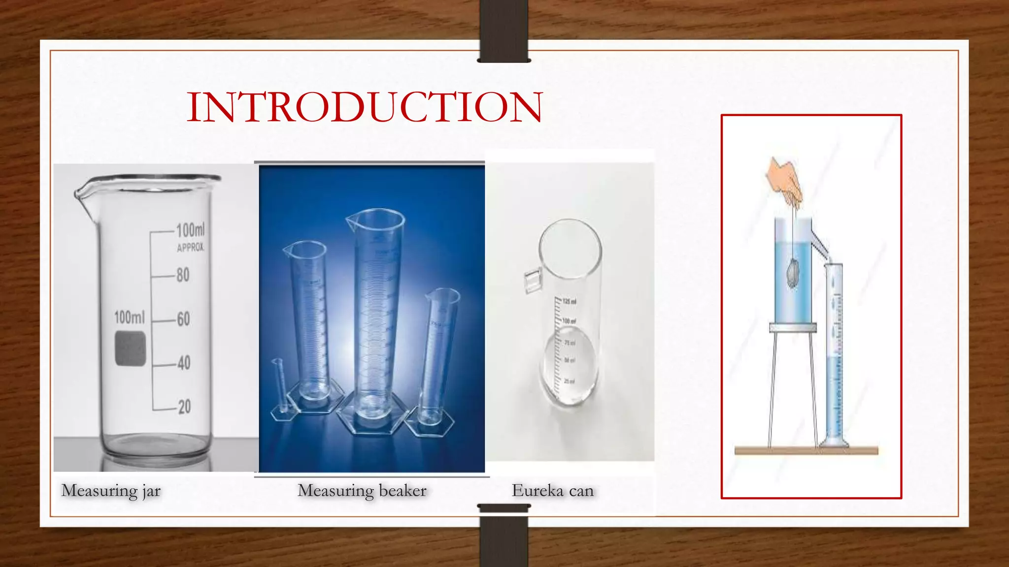 INTRODUCTION
Measuring jar Measuring beaker Eureka can
 