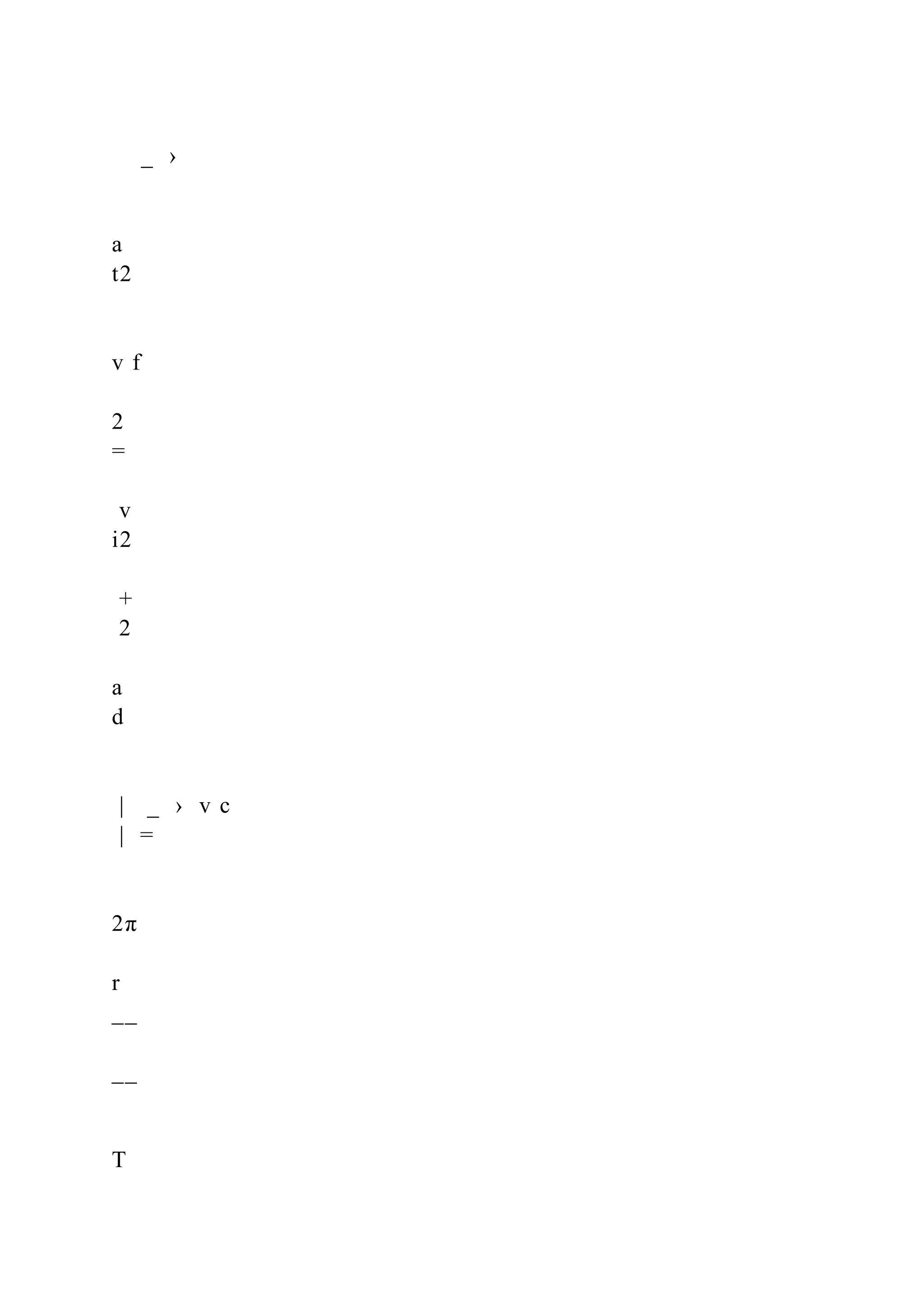 _ ›
a
t2
v f
2
=
v
i2
+
2
a
d
| _ › v c
| =
2π
r
__
__
T
 