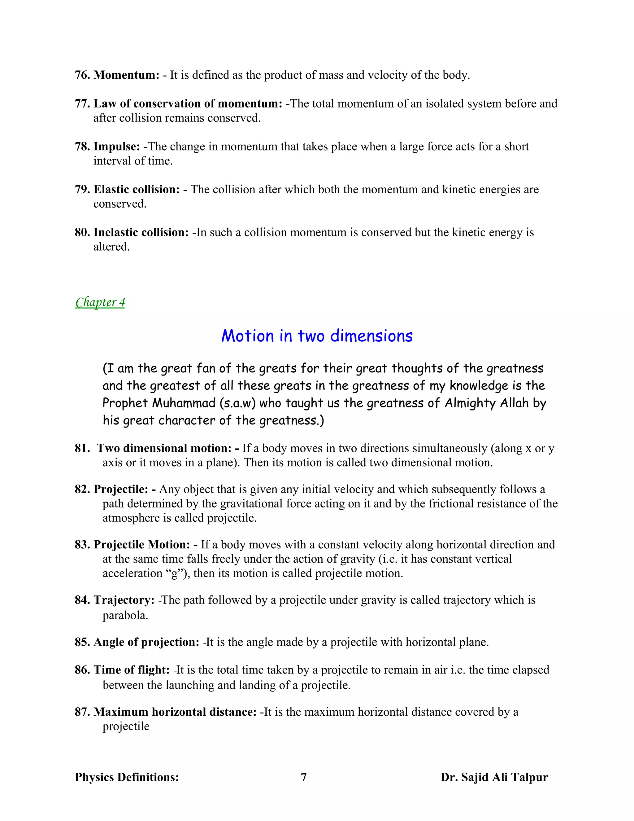 Physics Motion Lesson All Definitions Chart.pdf Definitions of 250 Physics terms | DOC
