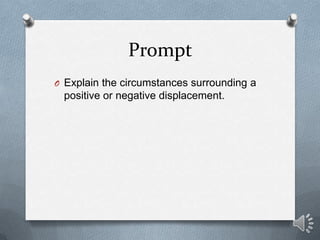 Prompt
O Explain the circumstances surrounding a
 positive or negative displacement.
 