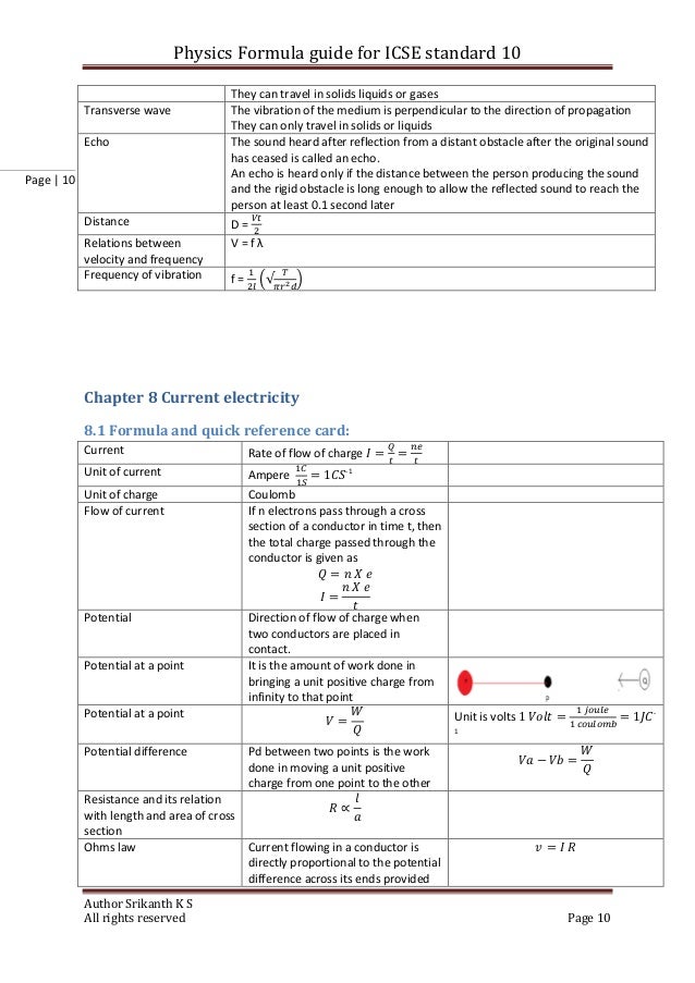 Physics Formula Chart Pdf