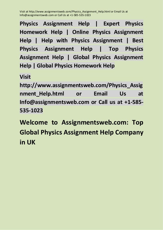Physics Homework Help - Online Assignment Assistance