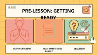 PRAYER & ROUTINES CLASS EXPECTATIONS DISCUSSION
PROMPT
PRE-LESSON: GETTING
READY
 