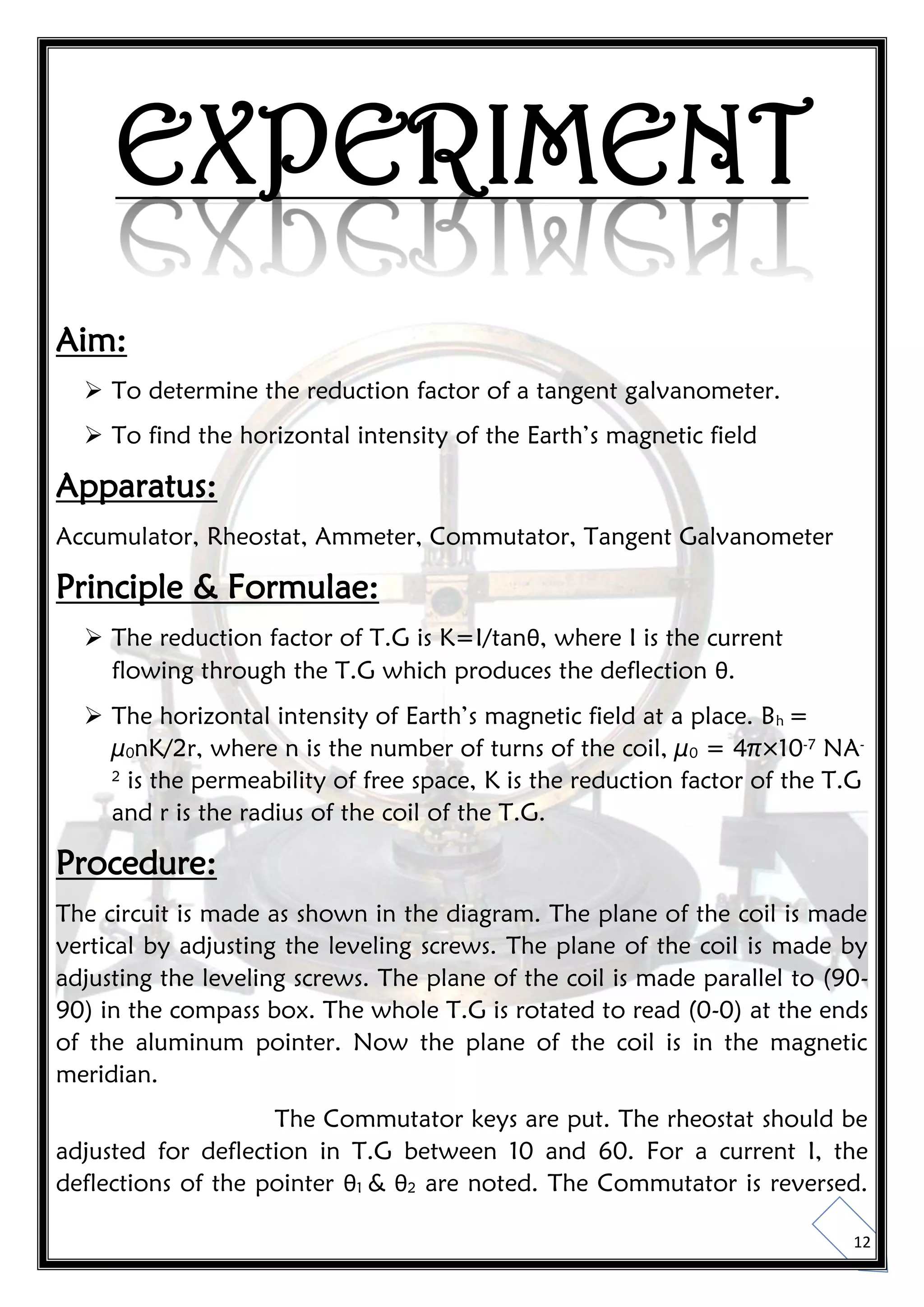 Physics Investigatory Project - Class 12 - Tangent Galvanometer | PDF