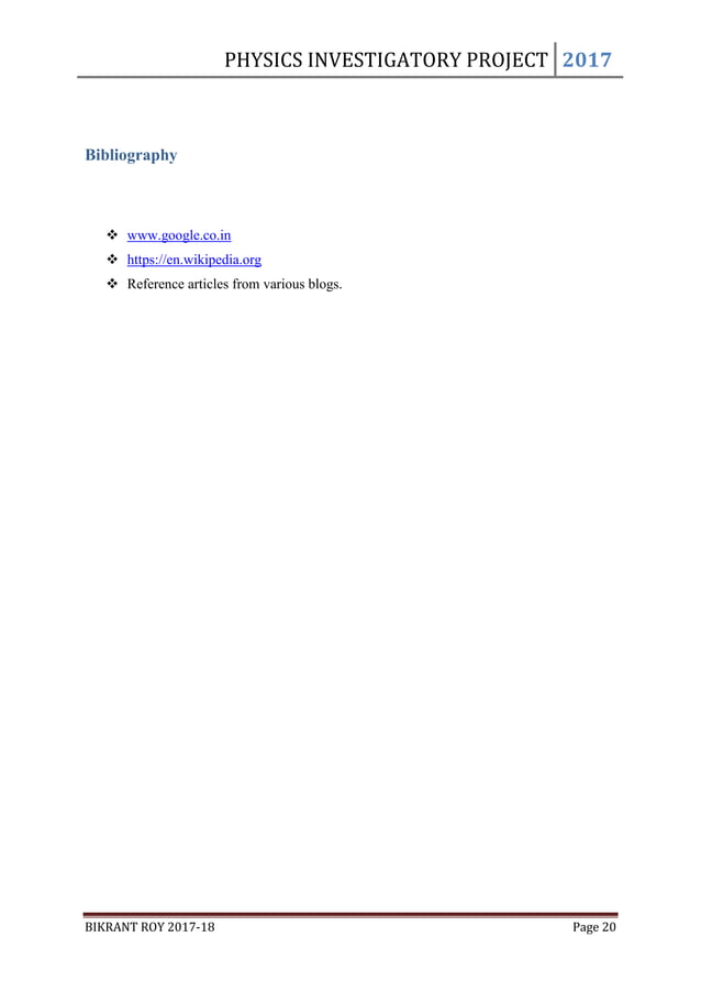 Physics Investigatory Project Class 11 & 12 | PDF