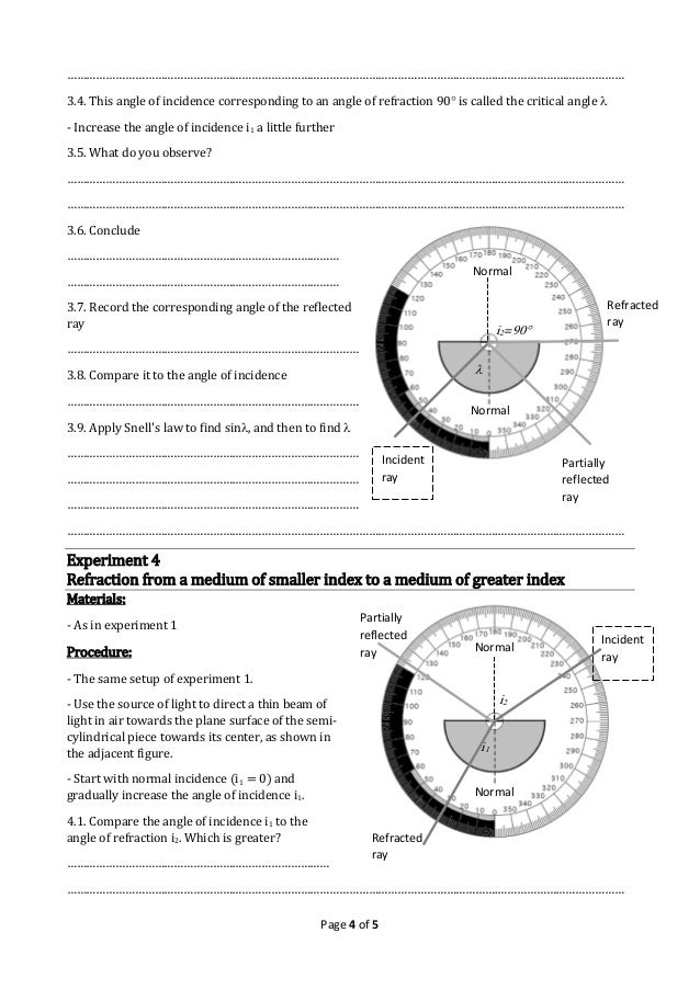Physics lab worksheet refraction