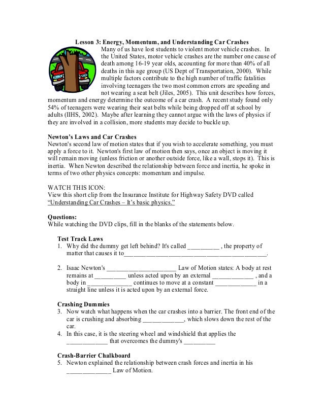 Physics Of Car Crashes Worksheet Physics Of Car Crashes Worksheet