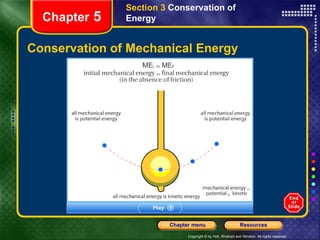 Conservation of Mechanical Energy Chapter  5 Section 3  Conservation of Energy 