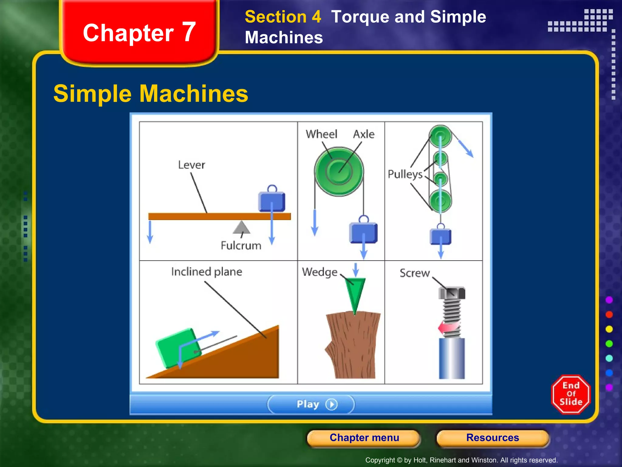 Simple Machines Chapter  7 Section 4  Torque and Simple Machines 