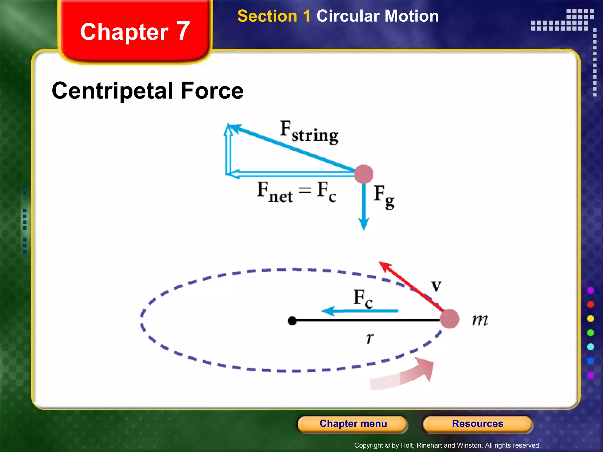 Centripetal Force Chapter  7 Section 1  Circular Motion 