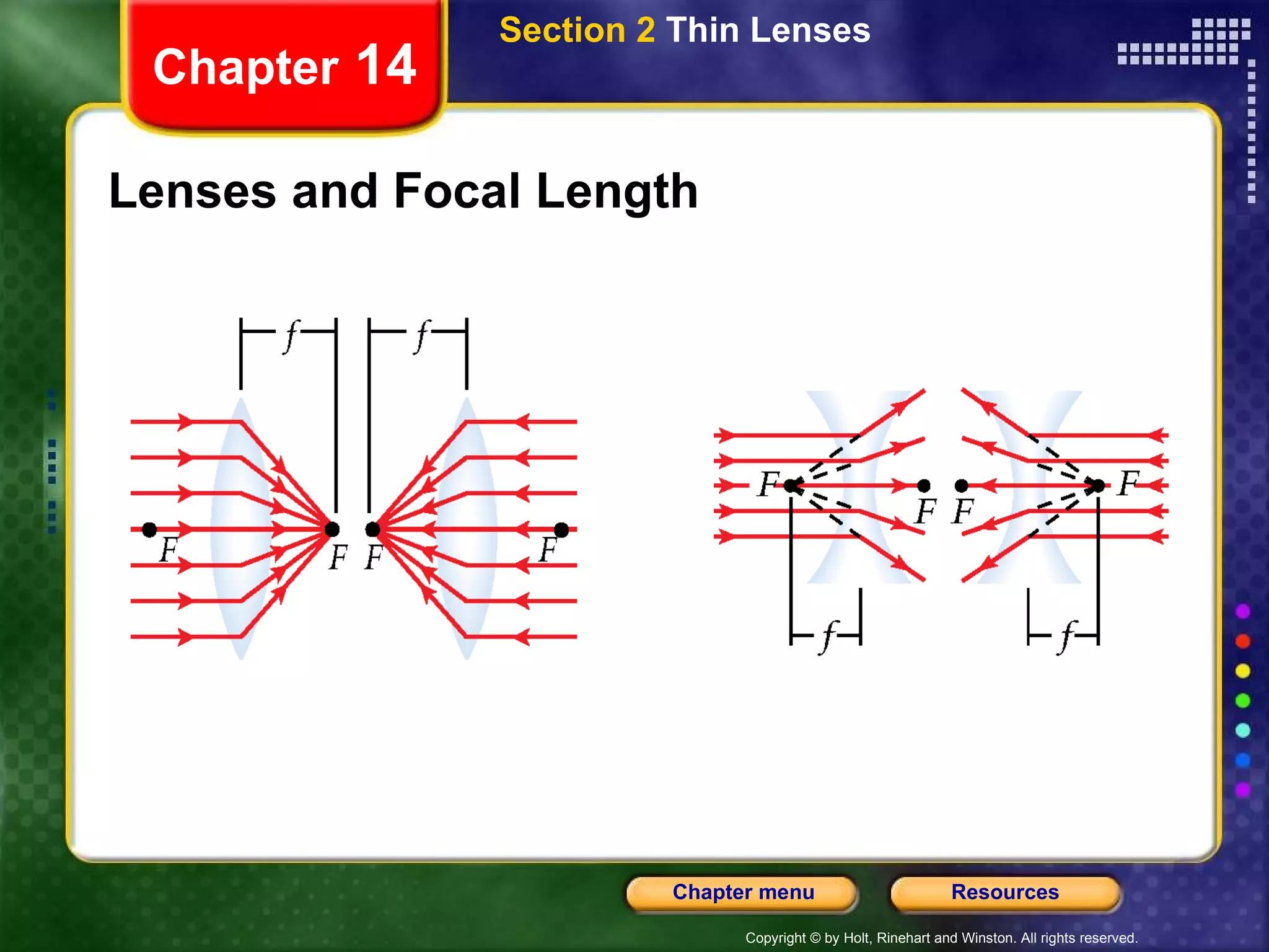Lenses and Focal Length Chapter  14 Section 2  Thin Lenses 