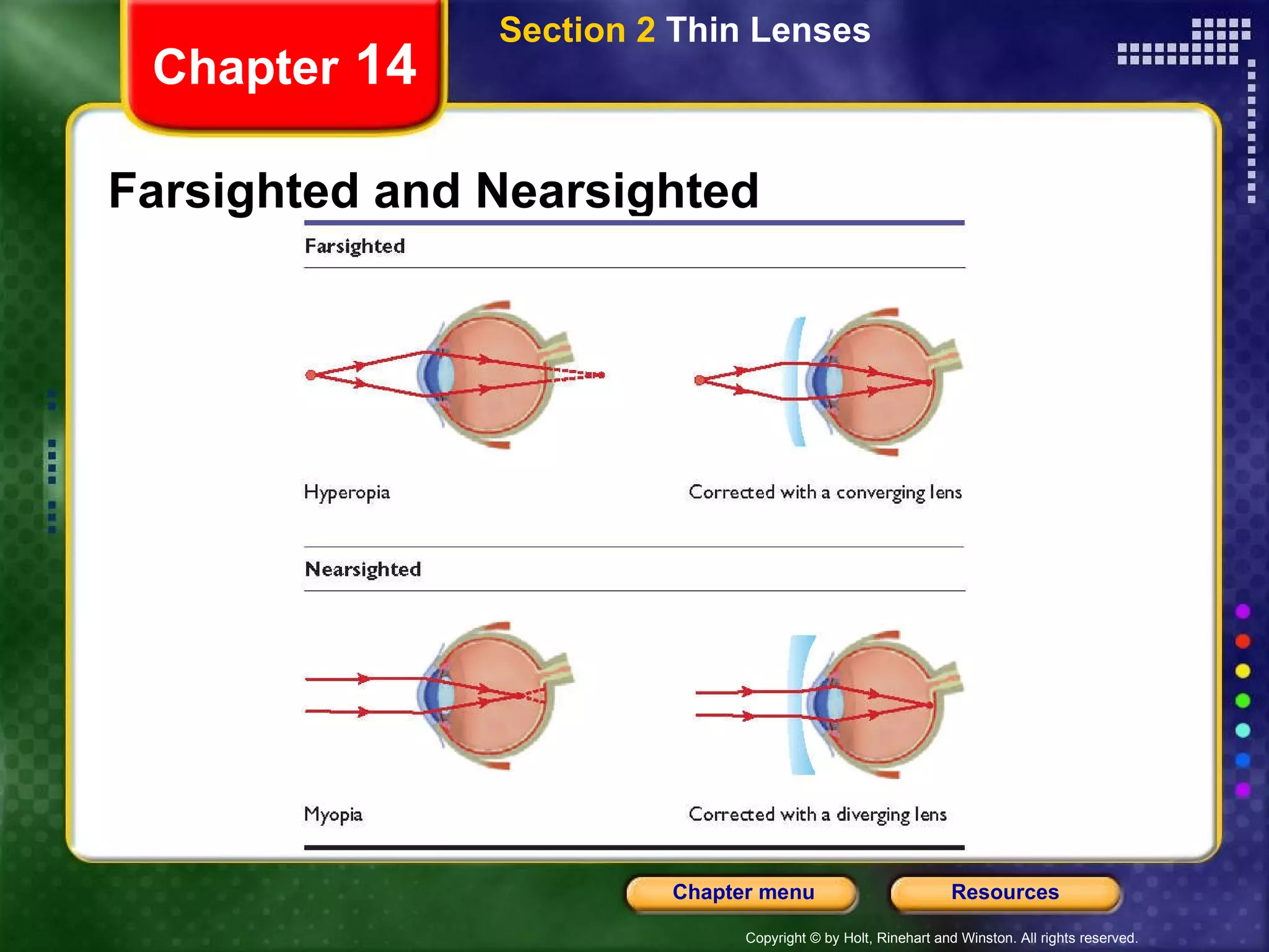 Farsighted and Nearsighted Chapter  14 Section 2  Thin Lenses 