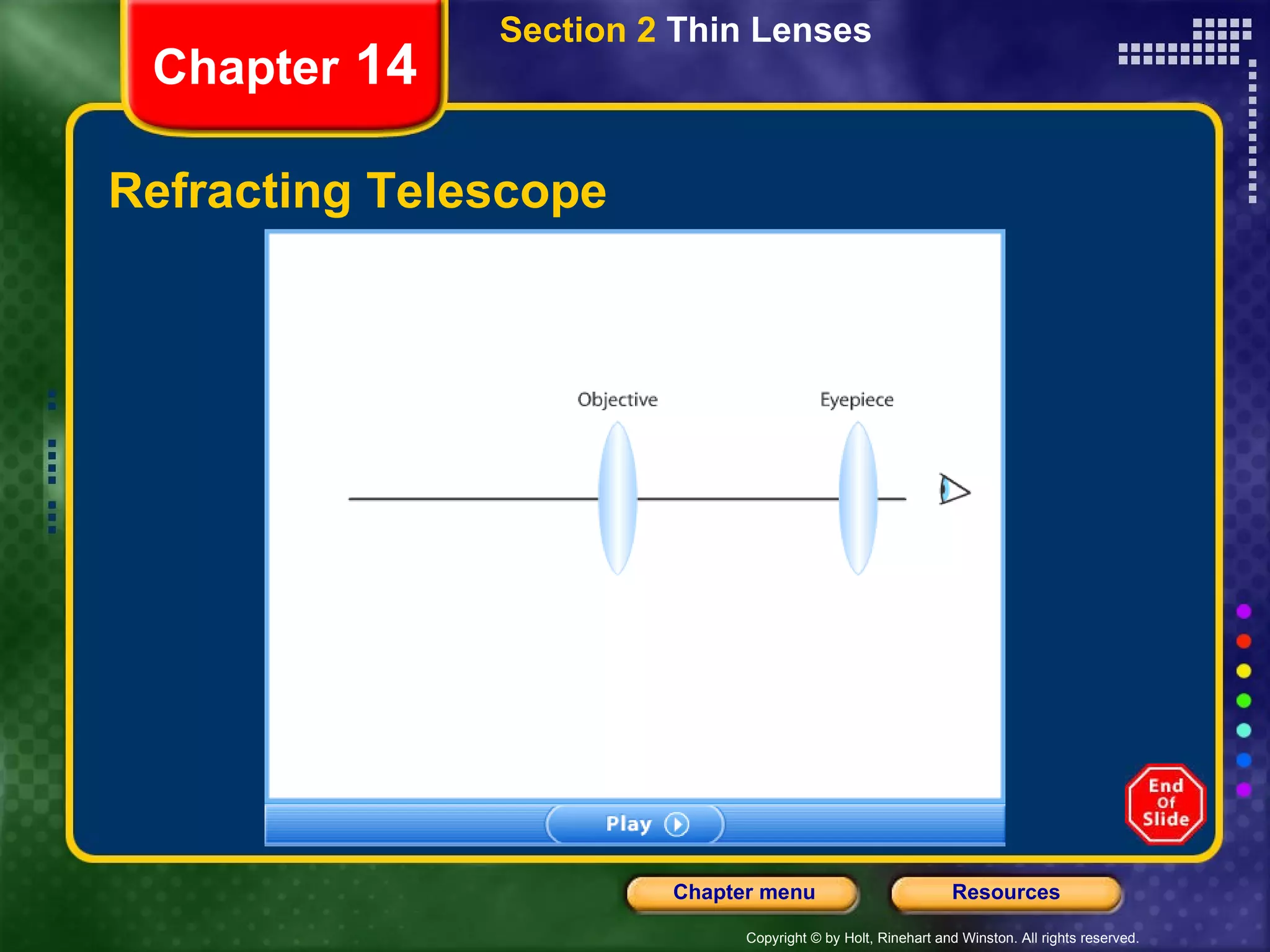 Refracting Telescope Chapter  14 Section 2  Thin Lenses 