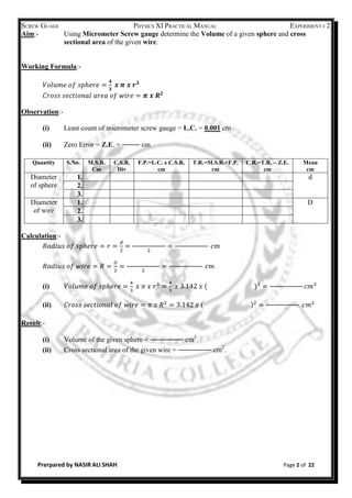 Physics practical manual xi bc kz | PDF