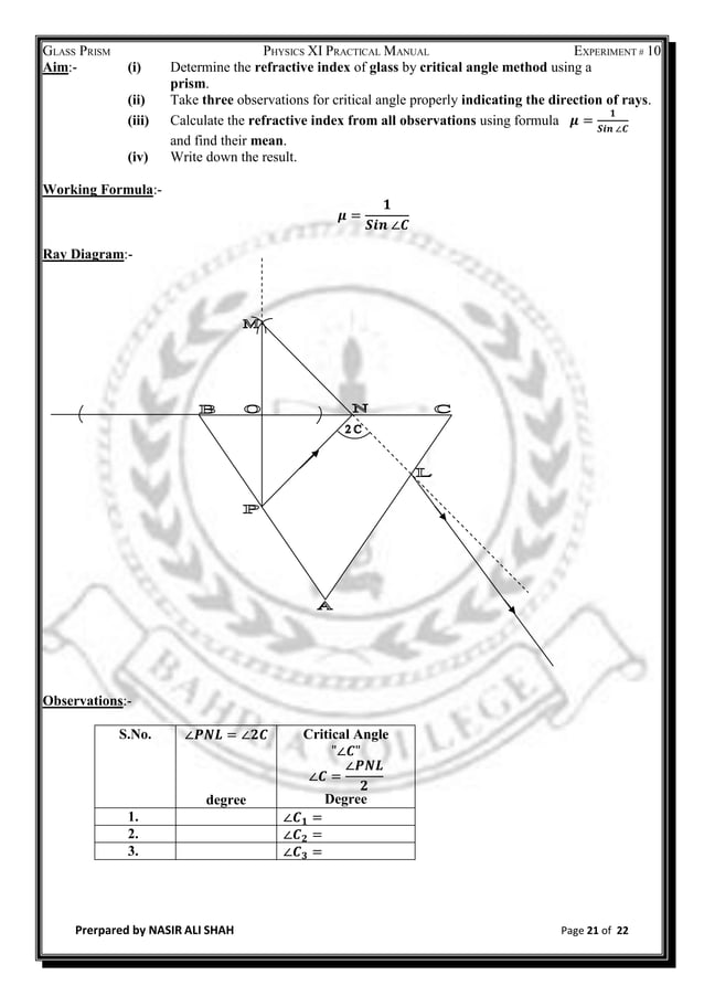 Physics practical manual xi bc kz | PDF