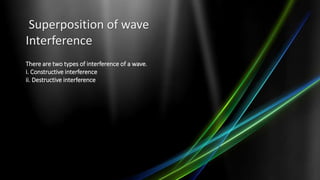 Superposition of wave
Interference
There are two types of interference of a wave.
i. Constructive interference
ii. Destructive interference
 