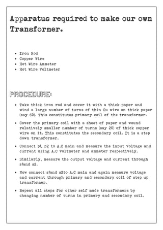 Transformer Project Paper Physics investigatory project on transformers by vishesh | PDF