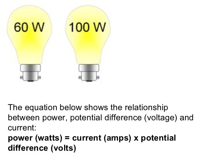 What formula shows relationship between volts, amps and watts