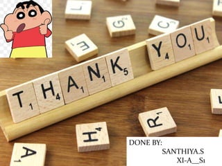 DONE BY:
SANTHIYA.S
XI-A__S1
 