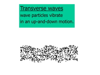 Transverse waves
wave particles vibrate
in an up-and-down motion.
 