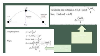 𝐻 =
𝑣0𝑦
2
2𝑔
𝑅 =
2 𝑣0𝑥 𝑣0𝑦
𝑔
 