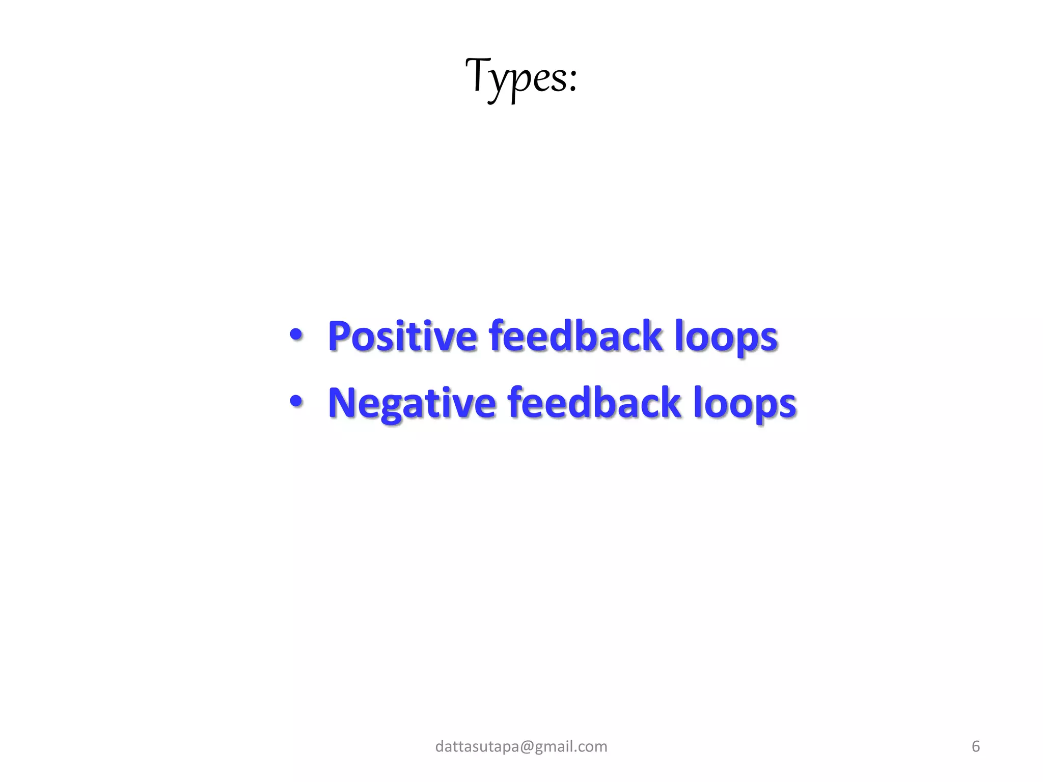 • Positive feedback loops
• Negative feedback loops
Types:
6dattasutapa@gmail.com
 