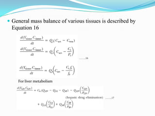  General mass balance of various tissues is described by
Equation 16
or
……..16
For liver metabolism
……..17
 