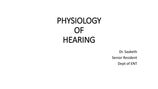 PHYSIOLOGY
OF
HEARING
Dr. Saaketh
Senior Resident
Dept of ENT
 