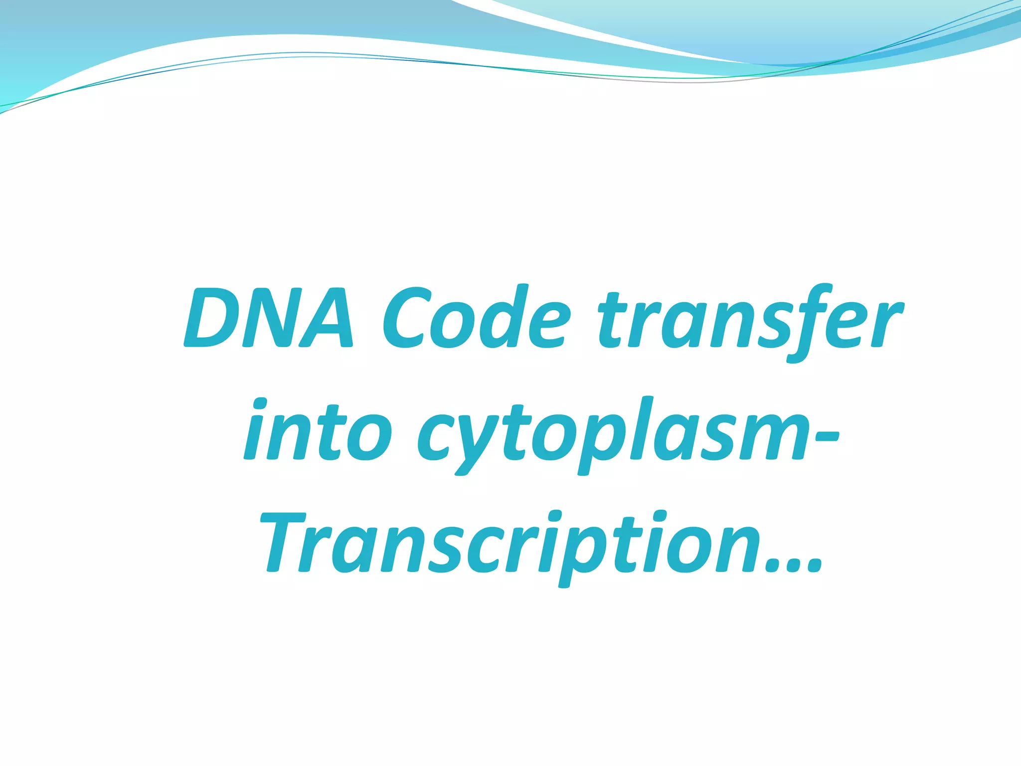 DNA Code transfer
into cytoplasm-
Transcription…
 
