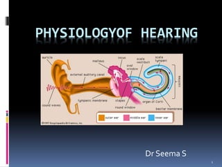 PHYSIOLOGYOF HEARING 
Dr Seema S 
1 
 