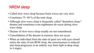 Physiology of Sleep constituents - Types of sleep , disorders | PDF