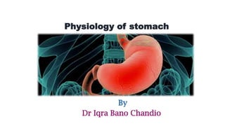 Physiology of stomach
By
Dr Iqra Bano Chandio
 