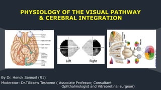 By Dr. Henok Samuel (R1)
Moderator: Dr.Tiliksew Teshome ( Associate Professor, Consultant
Ophthalmologist and Vitreoretinal surgeon)
PHYSIOLOGY OF THE VISUAL PATHWAY
& CEREBRAL INTEGRATION
 