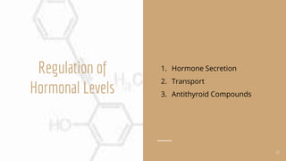 Regulation of
Hormonal Levels
1. Hormone Secretion
2. Transport
3. Antithyroid Compounds
17
 