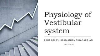 Physiology of
Vestibular
system
PROF BALASUBRAMANIAN THIAGARAJAN
(DRTBALU)
 