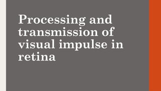 Processing and
transmission of
visual impulse in
retina
 
