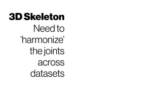 3DSkeleton
Needto
‘harmonize’
thejoints
across
datasets
 