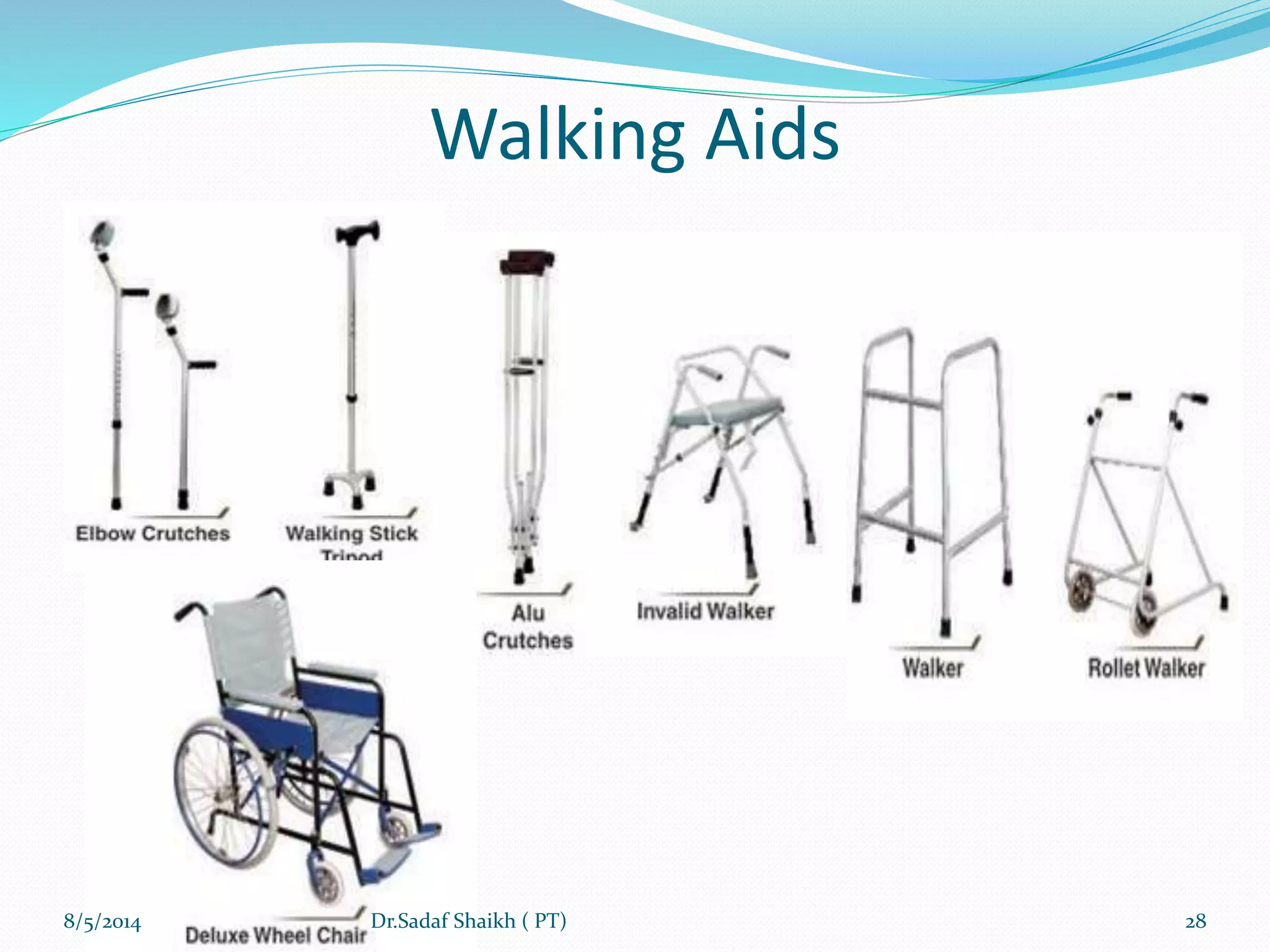 Walking Aids
8/5/2014 28Dr.Sadaf Shaikh ( PT)
 