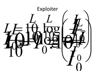 Exploiter
0
10.log
I
L
I
 
  
 
0
log
10
L I
I
 
  
 
10
10
L
I
I
10
0.10
L
I I10
0.10
L
I I
 