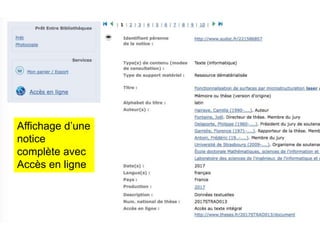Affichage d’une
notice
complète avec
Accès en ligne
 