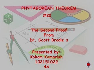 PHYTAGOREAN THEOREM
#22
The Second Proof
From
Dr. Scott Brodie's
Presented by:
Kokom Komariah
102151022
4A
 