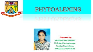 PHYTOALEXINS
Prepared by,
SOUNDARYA KASIRAMAN
Ph.D.(Ag.)Plant pathology.
Faculty of Agriculture,
ANNAMALAI UNIVERSITY
 