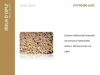 Contiene isoflavonoidi incapsulati

che stimolano l'attività delle

cellule e affinano le linee e le

rughe.
 